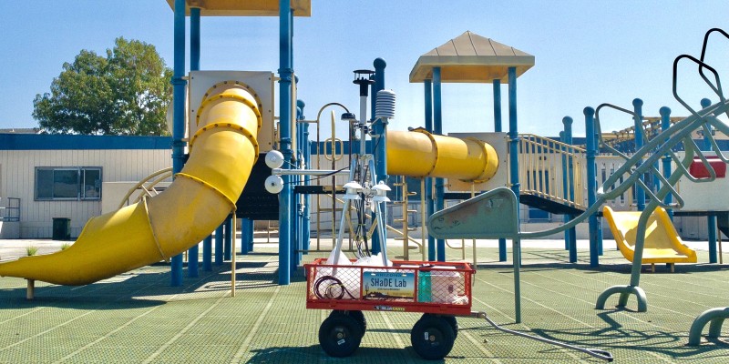 marty at a playground with no shade