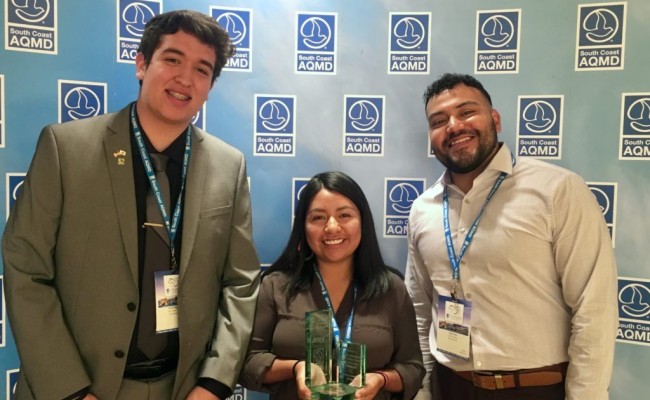 2019 AQMD award winners: Carlos Regalado, Yesenia Cruz and Diego Ortiz